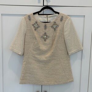 Ted baker tweed Elegant Cream Embellished Women's Top